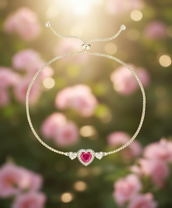 Lab-Grown Ruby Heart <b>Slider</b> <b>Bracelet</b> 14K Gold Over Women's Fashion Jewelry Romantic Gift Bezel Setting Chain <b>Bracelet</b> - Product Image 2