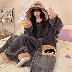 <span class=keywords><strong>Pigiama</strong></span> Autunno/Inverno per Coppie, Set Camicia da Notte <span class=keywords><strong>in</strong></span> <span class=keywords><strong>Pile</strong></span> Corallo <span class=keywords><strong>Taglie</strong></span> <span class=keywords><strong>Forti</strong></span>, Accappatoio <span class=keywords><strong>in</strong></span> Flanella, Abbigliamento da Casa - Product Image 4