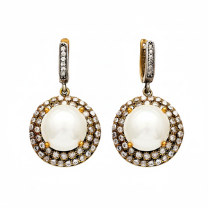 Pendientes colgantes auténticos de piedra CZ de perla de forma redonda, joyería de plata de ley 925 al por mayor - Product Image 2