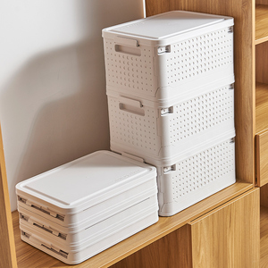 Space saving Durable Plastic Collapsible Stacking Storage Box With Lid and Casters Folding Storage Bins