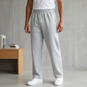 Factory 100% Cotton Men's <b>Straight</b> Casual Track Pants Fleece Gym Training Wear Eco-Friendly Quick Dry Breathable Elastic Waist - Product Image 1