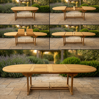 Table de jardin ovale moderne en teck massif, extensible, finition naturelle, taille standard, Nisa