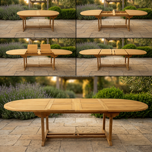 Modern Outdoor <b>Dining</b> <b>Table</b> Oval Teak <b>Wood</b> Garden Furniture Solid <b>Wood</b> <b>Extendable</b> Natural Fine Sanded Standard Size Nisa - Product Image 3