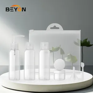 Kit de frasco de plástico transparente para viagem, garrafa de 100ml para cuidados pessoais, entrega rápida, com saco de PVC