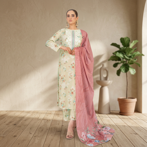 Ensemble Salwar Kameez 3 pièces Shanaya pour femme, non cousu, imprimé numérique, en tissu lawn, prêt pour l'été, décontracté, coupe traditionnelle ample, longueur midi - Product Image 1