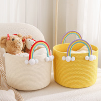 Regenbogen Cartoon Niedlicher Runder Stoff-Aufbewahrungskorb Gewebter Baumwollseil-Aufbewahrungskorb Kinder-Deckenkorb für Wohnzimmer