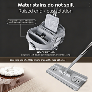 Mopa Plana Giratoria 360 Grados con Cubo, Juego <span class=keywords><strong>de</strong></span> Mopa <span class=keywords><strong>de</strong></span> Microfibra Ecológica para Limpieza en Seco y Húmedo con 2 Cabezales, Venta Caliente <span class=keywords><strong>de</strong></span> Fábrica - Product Image 4