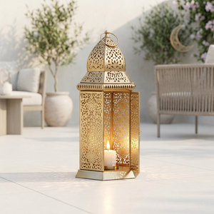 Lanterne à bougie marocaine en métal doré 2027, à poser sur table et à suspendre, décorations de la maison pour le Ramadan - Product Image 3