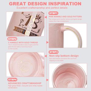Set Regalo Tazza da Caffè in Ceramica Cinese per 18° Compleanno Biching - Rosa 14OZ Lavabile in Lavastoviglie e Microonde con Coperchio, Cucchiaio e Biglietto - Product Image 3