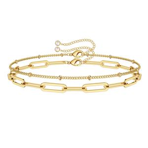 Braccialetti classici eleganti e raffinati da donna di tendenza placcati in <span class=keywords><strong>oro</strong></span> 2 strati in acciaio inox con catena cubana bracciale - Product Image 1