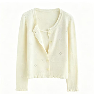 Cárdigan de punto para mujer, manga larga, holgado, asimétrico, con aberturas, de un solo botón, transpirable, para primavera y otoño - Product Image 1