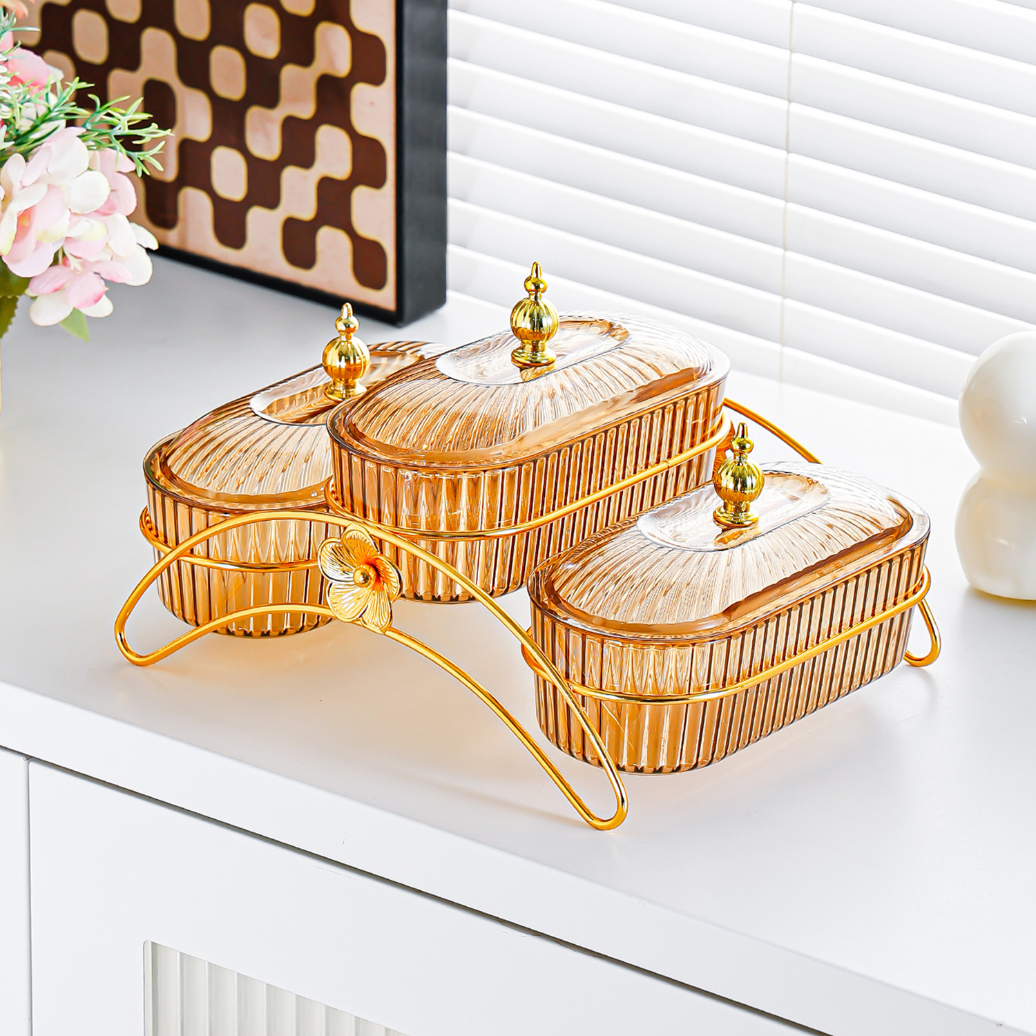 Perles tour ambre -3-grille ovale plaque-arche fleur
