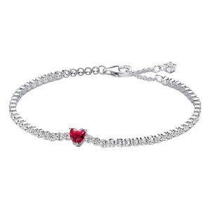Novedad 2026 Pulsera de tenis deslizante de plata <span class=keywords><strong>925</strong></span> con forma de corazón, lazo brillante de moda y cadena de hueso de serpiente ajustable, joyería exquisita DIY con dijes - Product Image 5