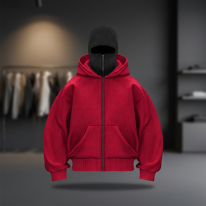 Sudadera con Capucha Roja Extra Grande para Hombre, con Cierre, Estilo Casual para Otoño, Tejida en Algodón, Color Sólido, con Bolsillos - Product Image 2