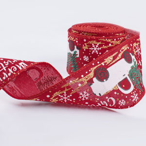 Nastro con filo di natale stampato personalizzato 63mm tela di natale 50mm nastri con bordo cablato per decorazione natalizia - Product Image 4