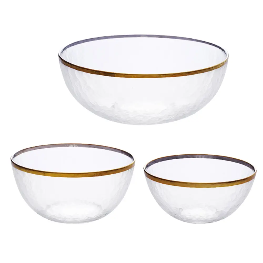 High Quality Frosted Gold Rim Round Big Glass Bowl