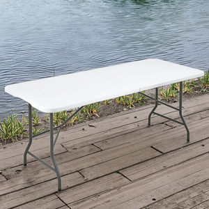 طاولة مستطيلية بلاستيكية حديثة بيضاء من البولي إيثيلين عالي الكثافة قابلة للطي للمآدب الخارجية ، مجموعة كرسي طعام قابل للطي ، لوح بنمط خشبي - Product Image 3