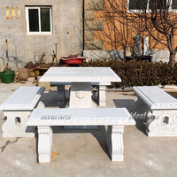 Ensemble table et tabourets de jardin en marbre noir naturel pour extérieur