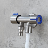 Robinet d'arrêt d'angle double commande en acier inoxydable 304 G1/2 avec adaptateur en T pour robinet Shattaf et bidet de toilettes