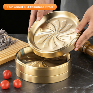 Prato Redondo de Aço Inoxidável 304 Personalizado para Servir Alimentos, Bandeja de Metal para Vegetais, Utensílio para Churrasco - Product Image 2