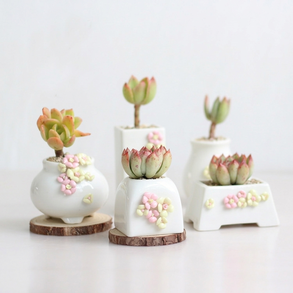 Handmade Pinch Ceramic Succulent Pot – White Painted Small Planter - View 2