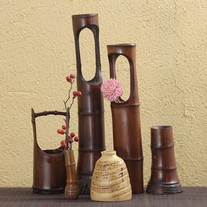 Juego de jarrones de flores de bambú, jarrones redondos decorativos Zen asiáticos hechos a mano para ceremonia del té, decoración del hogar - Product Image 1