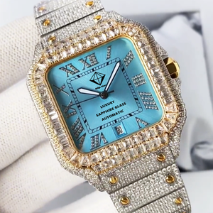 Liquidation Vente Hip Hop Iced Out Montre <span class=keywords><strong>Luxe</strong></span> Top Moissanite Verre Saphir Montre Mécanique pour Hommes - Product Image 3