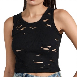 Fashionable Women's Slim Fit <b>Distressed</b> Crop <b>Top</b> Quick Dry Custom Color Breathable Crop <b>Top</b> Shorts Sleeves <b>Distressed</b> Crop <b>Top</b> - Product Image 1