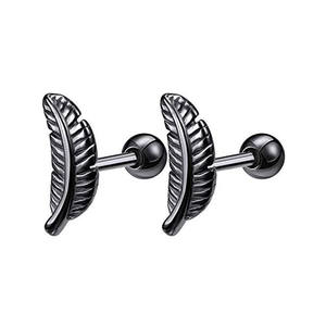 Feather <b>Titanium</b> Steel Ear <b>Stud</b> Earrings In Black Silver Rose Gold Yellow For Cartilage Piercing Jewelry Gift - Product Image 5