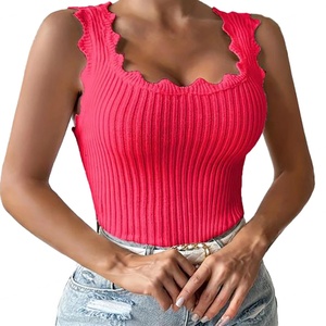 Chaleco sin mangas de punto acanalado transpirable para mujer, cuello redondo, estilo casual, OEM personalizado - Product Image 5