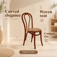 Chaise de salle à manger MULIGNA en bois massif au design traditionnel, en bois courbé, pour mariages et fermes, usage commercial et hôtelier