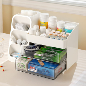 Boîte à médicaments en plastique pour la maison, type tiroir de rangement multicouche, boîte d'organisation transparente, grande capacité, étagère à médicaments de bureau - Product Image 1