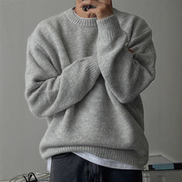 Pull en maille à col rond et épaules tombantes, couleur unie, en polyester épais, chaud, style décontracté, polyvalent et basique pour l'automne