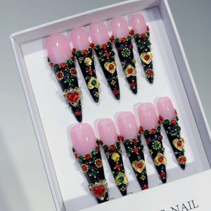 Nuevo Producto Lanzado, <span class=keywords><strong>Polvo</strong></span> Mágico Plateado, Azul y Negro con Relieve 3D, Diseño de Mariposa, Flor y Nudo, <span class=keywords><strong>Uñas</strong></span> Postizas Hechas a Mano - Product Image 6
