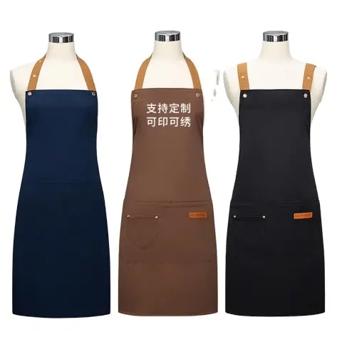 Tablier de cuisine de Restaurant personnalisé pour femmes, tablier en lin et polyester Barista avec poche pour serveuse