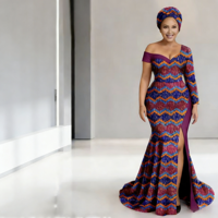 Robe de mariée traditionnelle africaine Dashiki pour femme, fendue, longueur ras du sol, grande taille, en coton, coupe ajustée, assortie à un turban 2525194