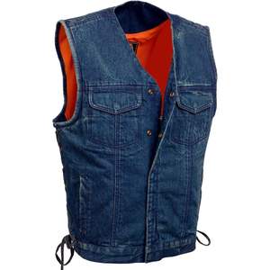 2025 cuero MDM3013 Chaleco de estilo Club 'Brute' para hombre azul denim cuello en V encaje lateral broche oculto con cremallera oculta - Product Image 1