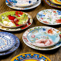 Assiette à salade, pâtes et steak de style américain, écologique, pour les réunions de famille, motif personnalisé, compatible micro-ondes et lave-vaisselle, peinte