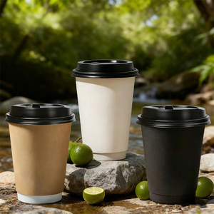 Gobelet à café en papier personnalisé de 12 oz à double paroi pour boissons chaudes, imprimé offset, avec couvercles, pour vente à emporter - Product Image 3