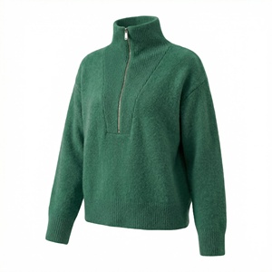 <strong>Women's</strong> Pink Half Zip Knit Sweater <strong>Fluffy</strong> Wool Blend Long Sleeve Casual <strong>Jumper</strong> for All Occasions - Product Image 4