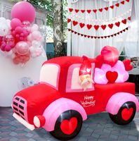 Décoration de camionnette gonflable Gnome de la Saint-Valentin avec cœurs roses et LED lumineuses pour l'ambiance des fêtes en extérieur, des festivals et des jardins