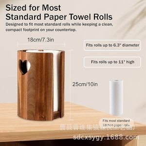 Wooden <b>Paper</b> Towel Holder Acacia Wood Heart Design <b>Kitchen</b> Counter Storage Rack Desktop Organizer Decorative Roll Holder - Product Image 3