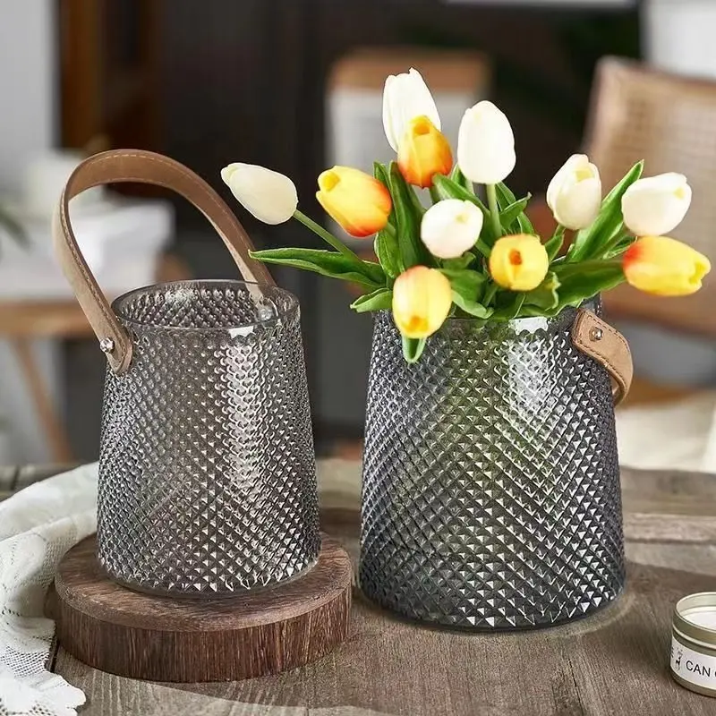 Avrupa ev dekor vazosu geniş ağız çiçek vazo şişe tomurcuk vazo kolu ile