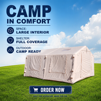 Tente de camping gonflable d'hiver 360 x 480 cm, imperméable, en polycoton, avec cheminée, colonnes d'air de 16 cm, sol en PVC 500 g/m²