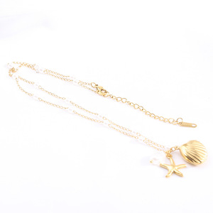 Collar de Perlas con Colgante de Concha y Estrella de Mar Dorada, Cadena Larga, Tema Playero, para Uso Diario - Product Image 5