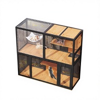 Enclos pour chat d'intérieur Catio sur roulettes, Catio pour chat à 2 niveaux de grande taille pour plusieurs chats, Cage pour chat en bois avec boîte de repos
