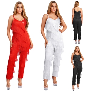 Costumes de danse lyrique pour femmes, combinaison à franges pour danse latine et tango, pantalon long, body, unitard, cha-cha, salsa, compétitions de danse de salon - Product Image 1