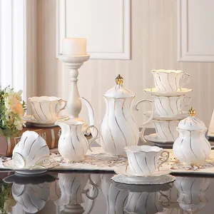 Ceramic Coffee Tea Set с Golden Rim Design, Teapot и Teacup, Afternoon Tea, Unique Porcelain, high Quality
