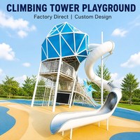 Structure de jeu d'escalade pour parc municipal commercial avec toboggan tubulaire et filet de cordes, certifiée EN1176, en acier galvanisé, directement de l'usine