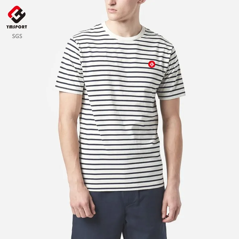 wholesale Two Tone Stripe horizontal white and black stripes tee Round neck Oversize T Shirt for men